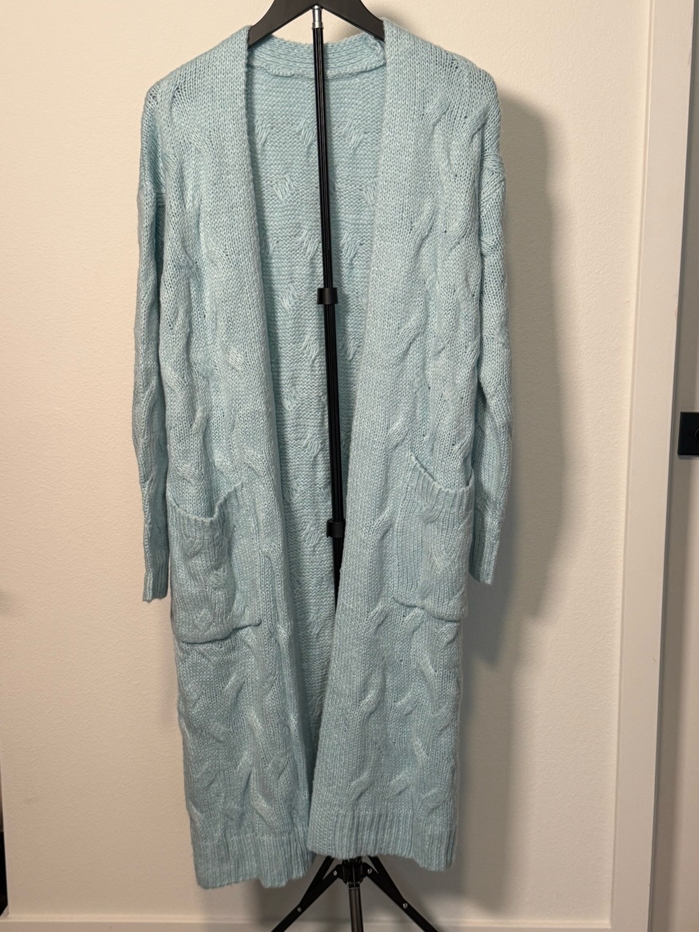 Amazon Light Blue Longline Cable Knit Open Cardigan